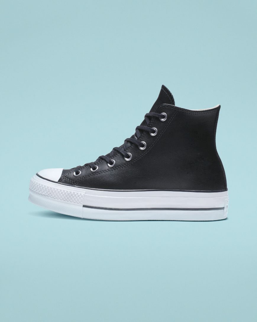 Topanky Na Platforme Converse Chuck Taylor All Star Lift Kozene Vysoke Damske Čierne Biele | SK HOMIR3